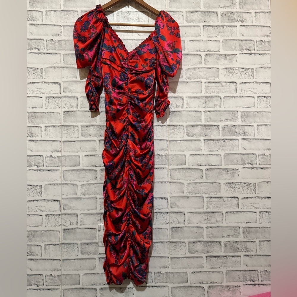 Women’s For Love & Lemons Monet floral red/pink midi dress Size XS - Picture 5 of 7